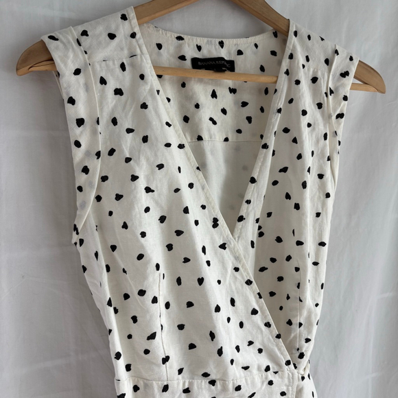 *SOLD E* Banana Republic White Black Polka Dot Linen Wrap Midi Dress Size 4 - Picture 3 of 14